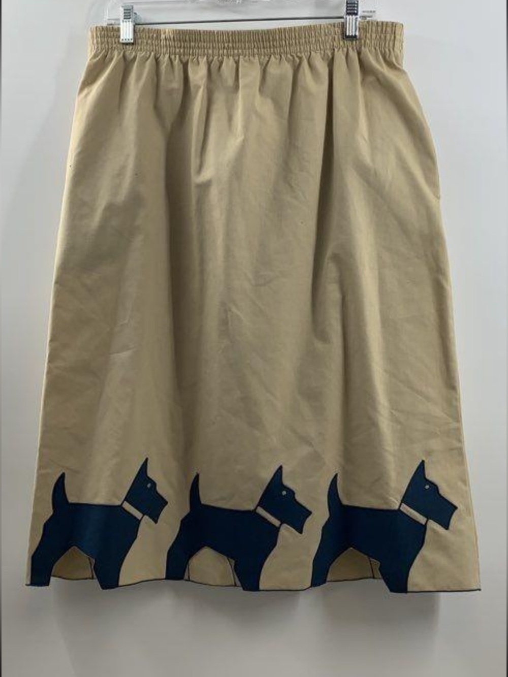 Vintage Beige A-Line Skirt with Dog Border